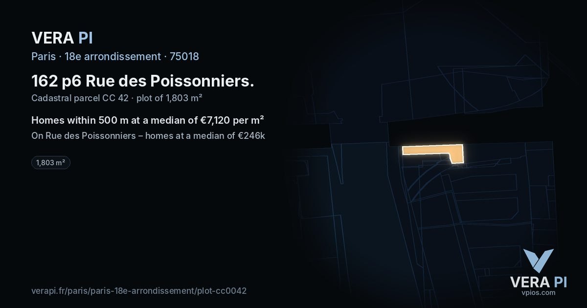 162 p6 Rue des Poissonniers, 18e arrondissement at night – the plot lit, the parcels around coloured by the prices near them