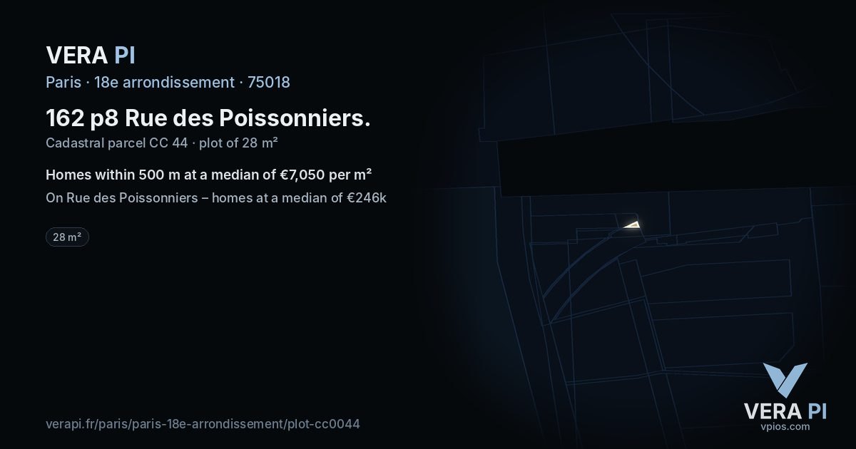 162 p8 Rue des Poissonniers, 18e arrondissement at night – the plot lit, the parcels around coloured by the prices near them