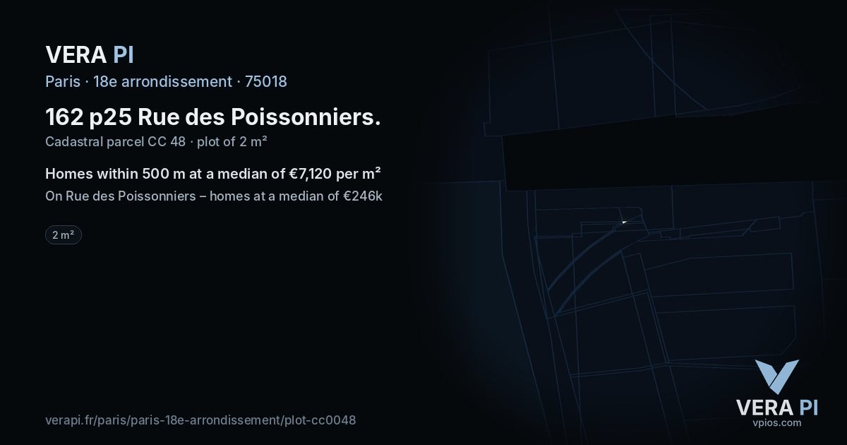 162 p25 Rue des Poissonniers, 18e arrondissement at night – the plot lit, the parcels around coloured by the prices near them