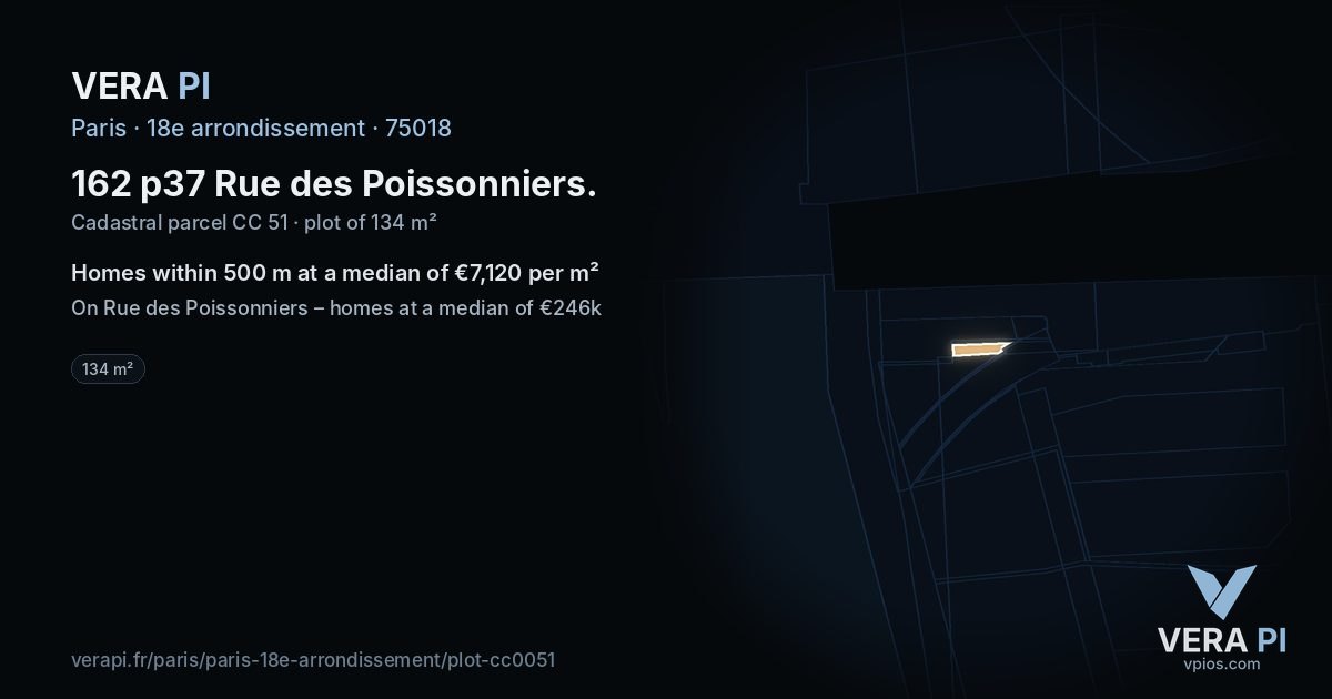 162 p37 Rue des Poissonniers, 18e arrondissement at night – the plot lit, the parcels around coloured by the prices near them