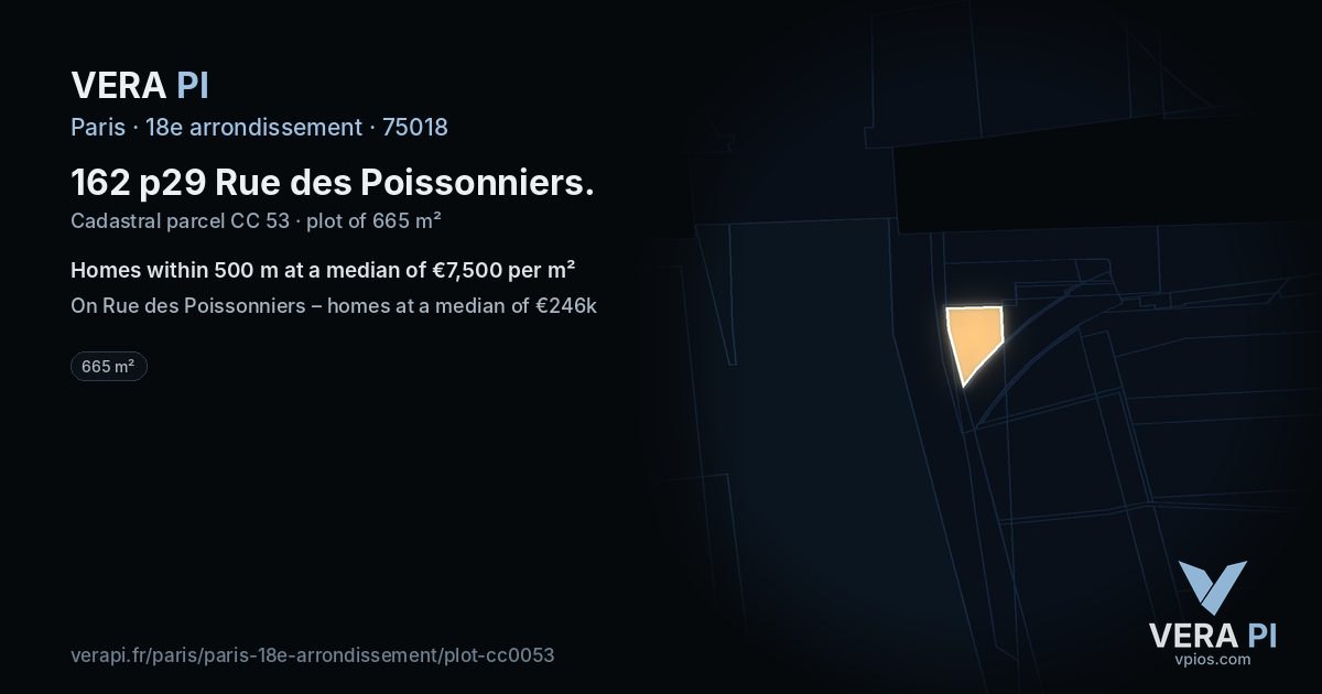162 p29 Rue des Poissonniers, 18e arrondissement at night – the plot lit, the parcels around coloured by the prices near them