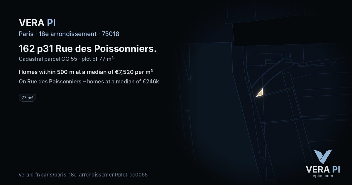162 p31 Rue des Poissonniers, 18e arrondissement at night – the plot lit, the parcels around coloured by the prices near them