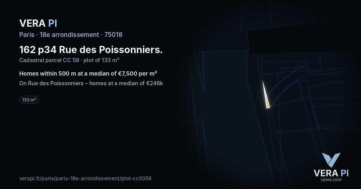 162 p34 Rue des Poissonniers, 18e arrondissement at night – the plot lit, the parcels around coloured by the prices near them