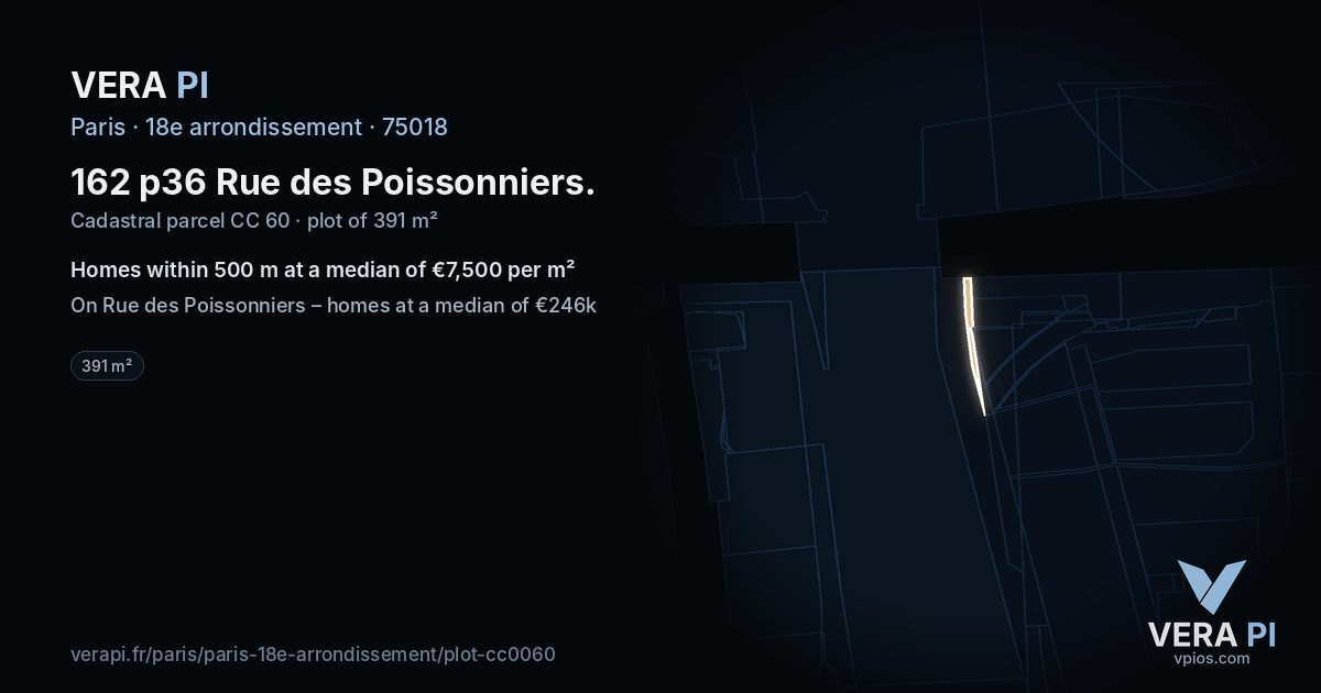 162 p36 Rue des Poissonniers, 18e arrondissement at night – the plot lit, the parcels around coloured by the prices near them