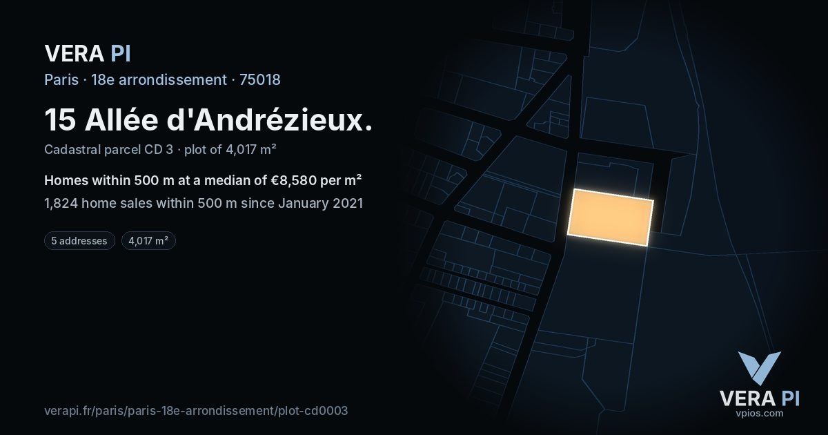 15 Allée d'Andrézieux, 18e arrondissement at night – the plot lit, the parcels around coloured by the prices near them
