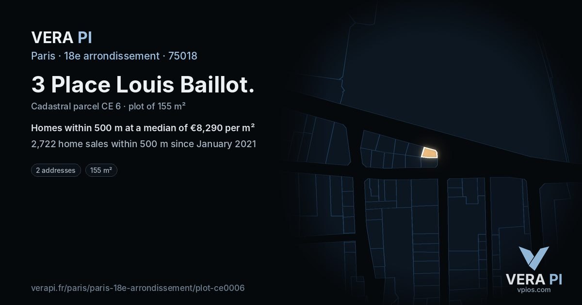 3 Place Louis Baillot, 18e arrondissement at night – the plot lit, the parcels around coloured by the prices near them