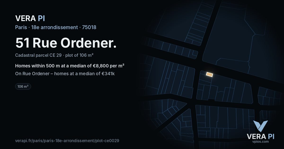 51 Rue Ordener, 18e arrondissement at night – the plot lit, the parcels around coloured by the prices near them