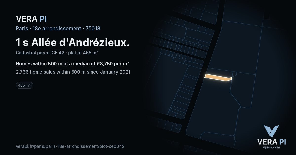 1 s Allée d'Andrézieux, 18e arrondissement at night – the plot lit, the parcels around coloured by the prices near them