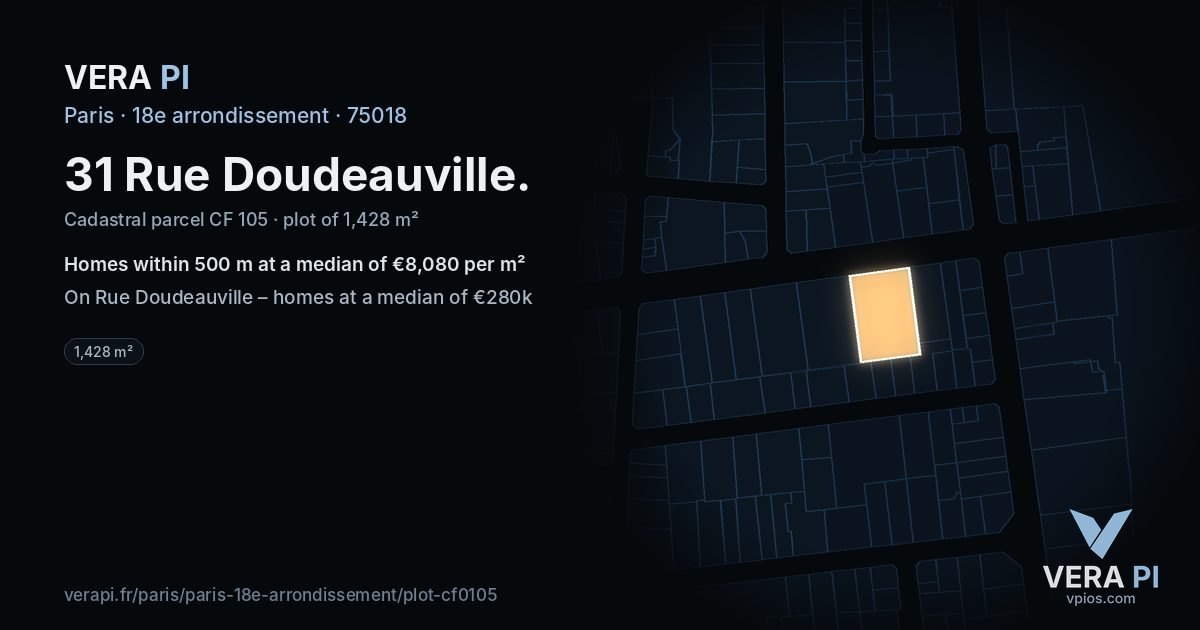 31 Rue Doudeauville, 18e arrondissement at night – the plot lit, the parcels around coloured by the prices near them