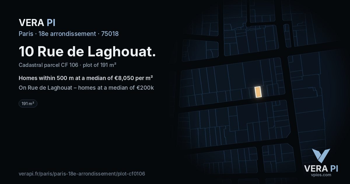 10 Rue de Laghouat, 18e arrondissement at night – the plot lit, the parcels around coloured by the prices near them