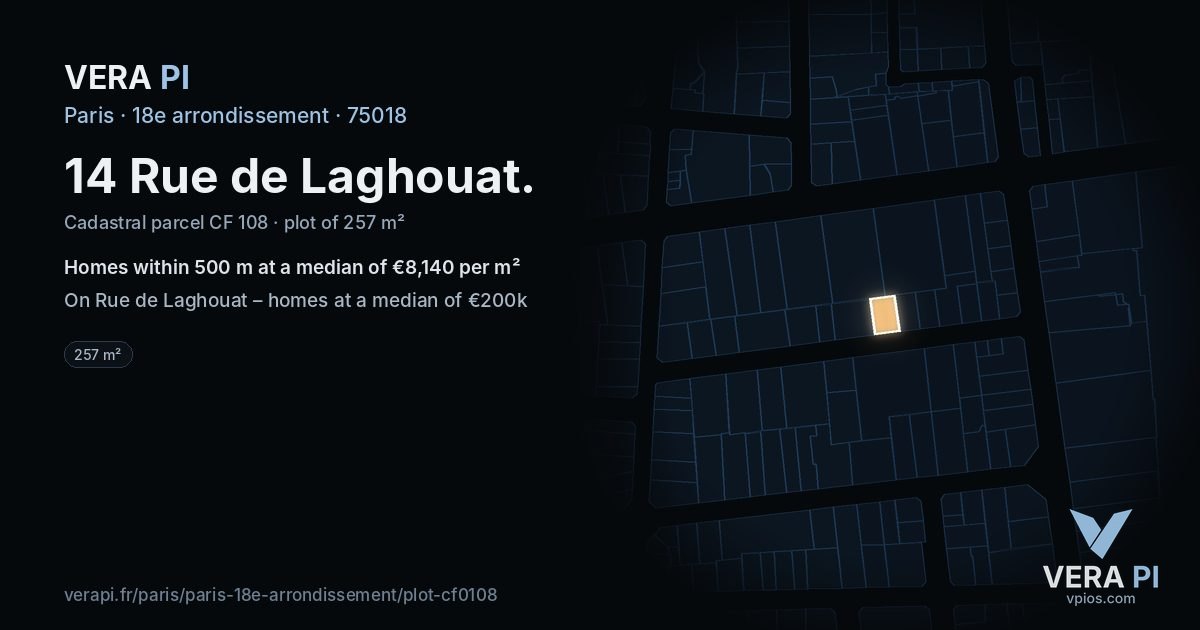 14 Rue de Laghouat, 18e arrondissement at night – the plot lit, the parcels around coloured by the prices near them