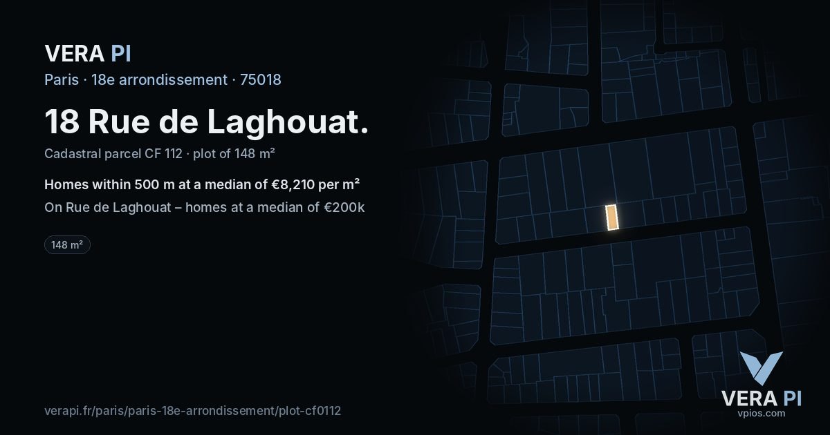 18 Rue de Laghouat, 18e arrondissement at night – the plot lit, the parcels around coloured by the prices near them