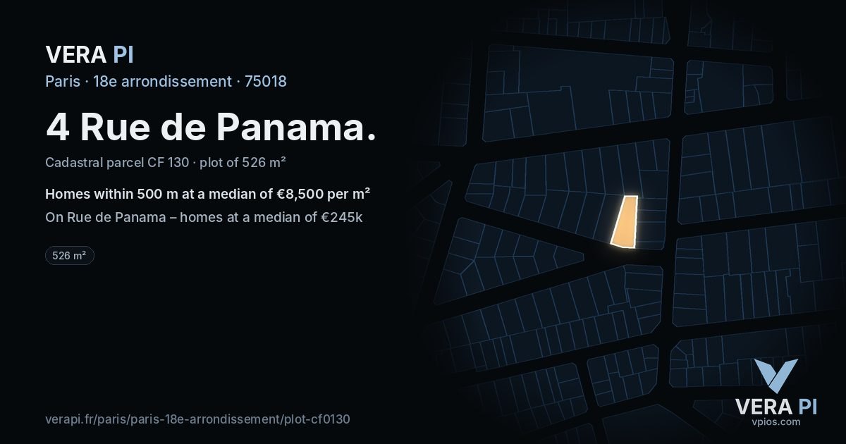 4 Rue de Panama, 18e arrondissement at night – the plot lit, the parcels around coloured by the prices near them