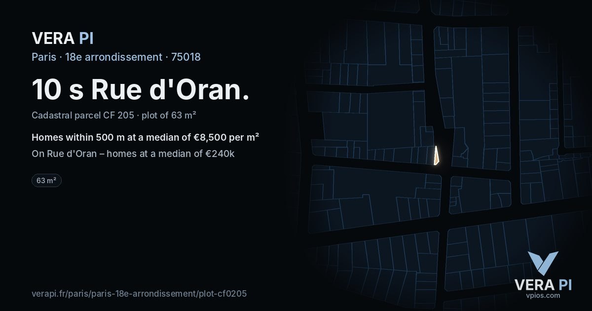 10 s Rue d'Oran, 18e arrondissement at night – the plot lit, the parcels around coloured by the prices near them