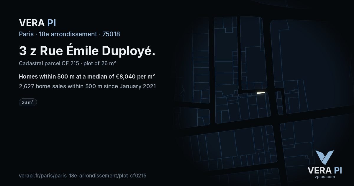 3 z Rue Émile Duployé, 18e arrondissement at night – the plot lit, the parcels around coloured by the prices near them
