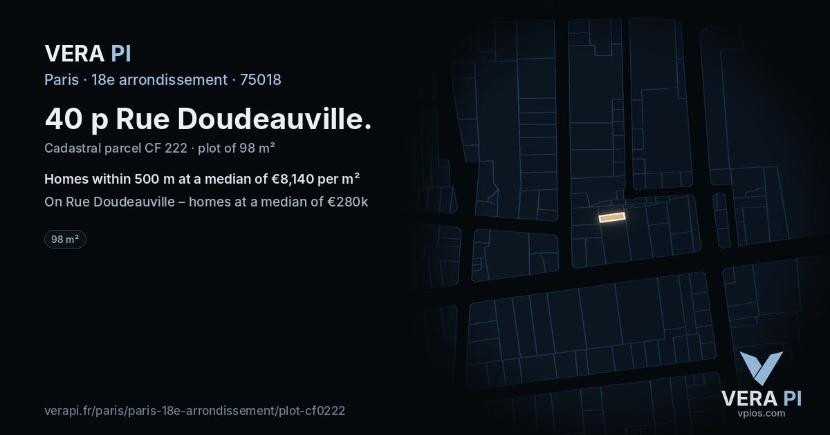 40 p Rue Doudeauville, 18e arrondissement at night – the plot lit, the parcels around coloured by the prices near them
