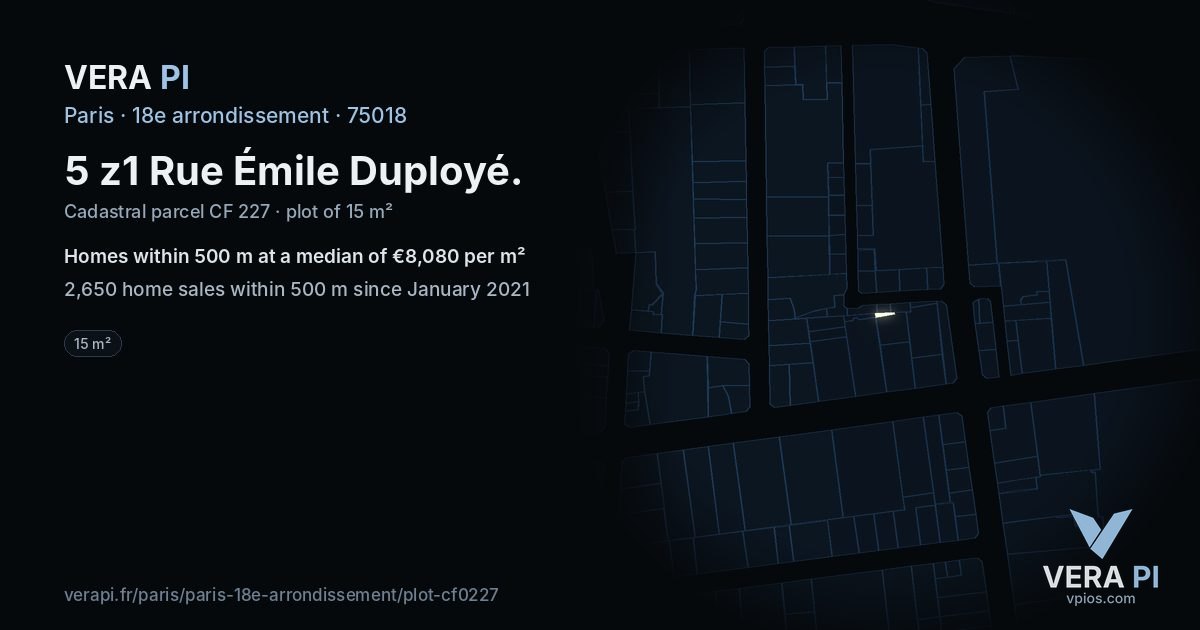 5 z1 Rue Émile Duployé, 18e arrondissement at night – the plot lit, the parcels around coloured by the prices near them