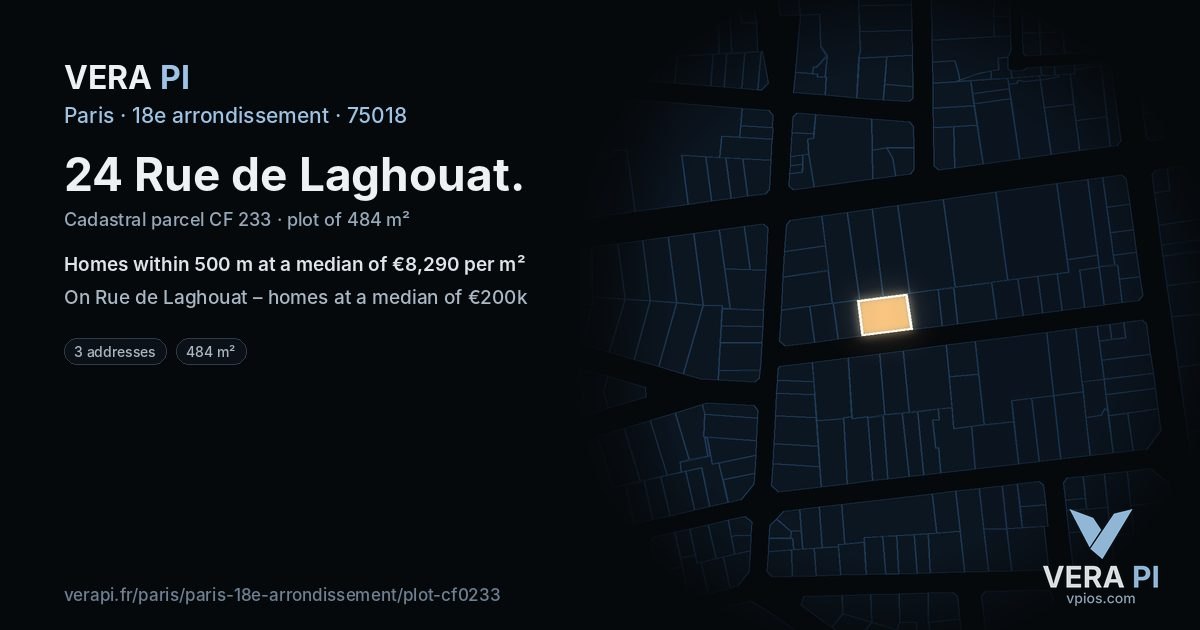 24 Rue de Laghouat, 18e arrondissement at night – the plot lit, the parcels around coloured by the prices near them