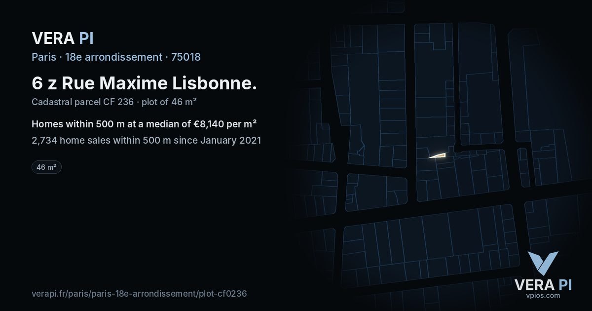 6 z Rue Maxime Lisbonne, 18e arrondissement at night – the plot lit, the parcels around coloured by the prices near them