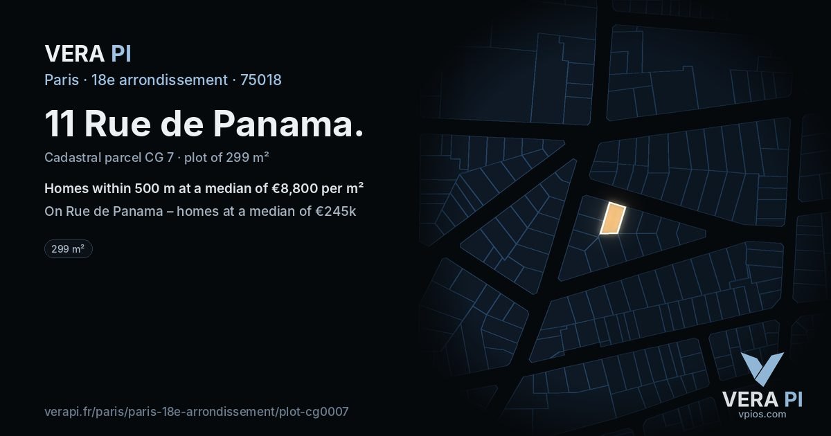 11 Rue de Panama, 18e arrondissement at night – the plot lit, the parcels around coloured by the prices near them