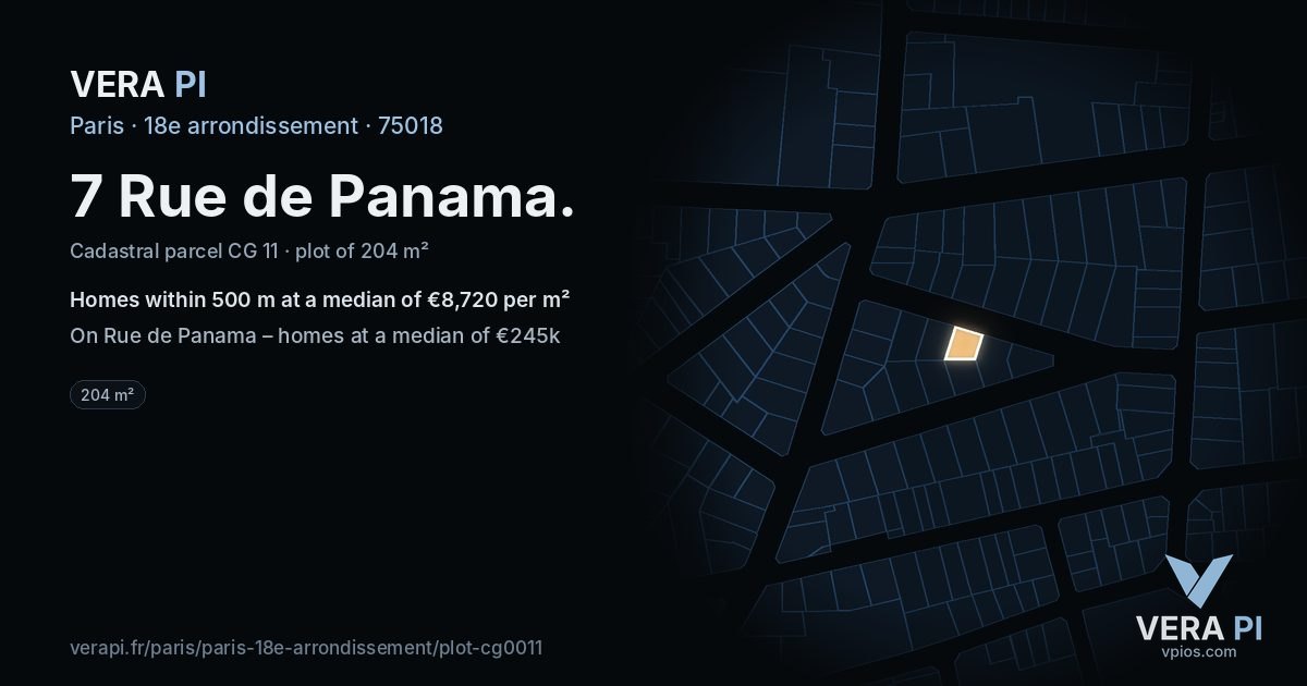 7 Rue de Panama, 18e arrondissement at night – the plot lit, the parcels around coloured by the prices near them