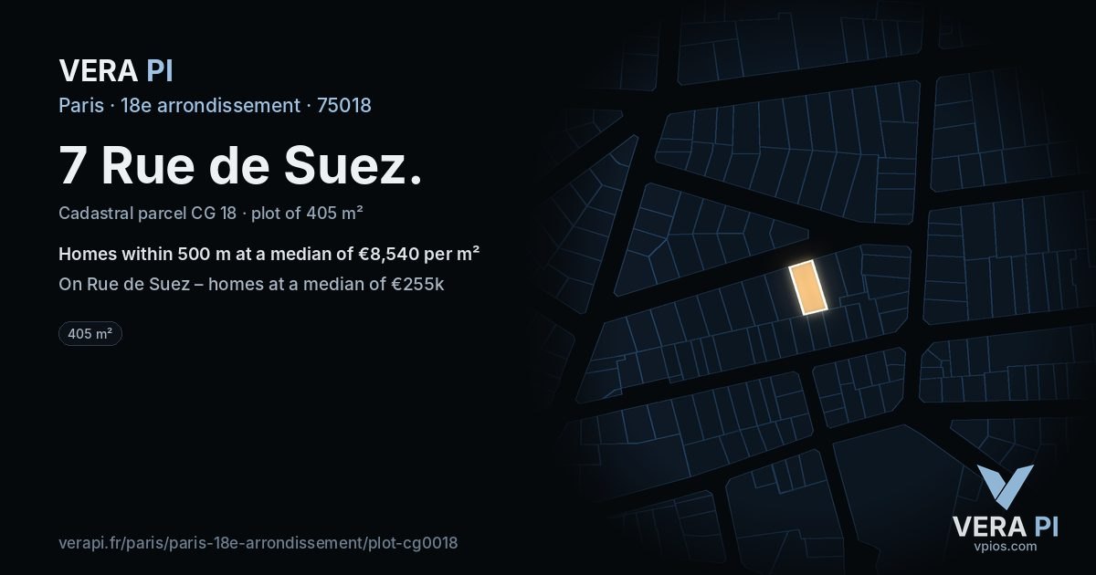 7 Rue de Suez, 18e arrondissement at night – the plot lit, the parcels around coloured by the prices near them