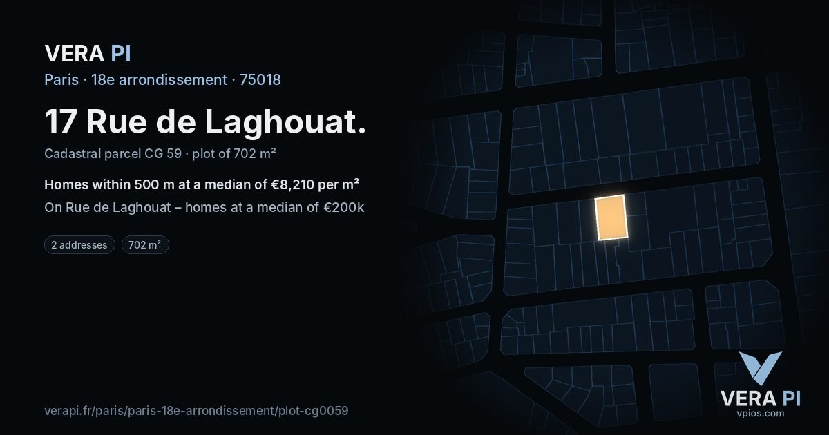 17 Rue de Laghouat, 18e arrondissement at night – the plot lit, the parcels around coloured by the prices near them