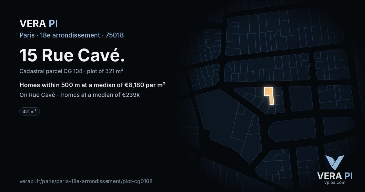 15 Rue Cavé, 18e arrondissement at night – the plot lit, the parcels around coloured by the prices near them