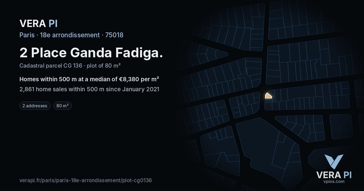 2 Place Ganda Fadiga, 18e arrondissement at night – the plot lit, the parcels around coloured by the prices near them