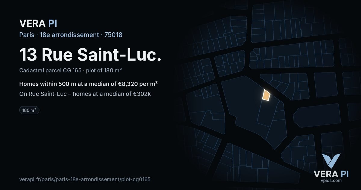 13 Rue Saint-Luc, 18e arrondissement at night – the plot lit, the parcels around coloured by the prices near them