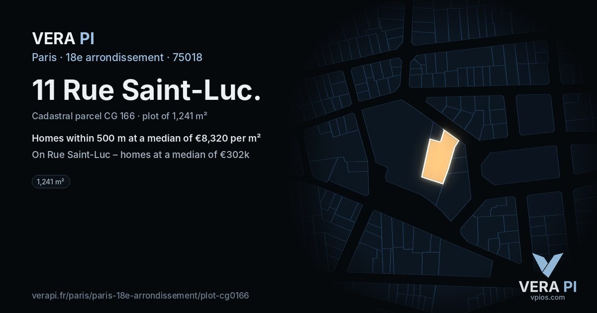 11 Rue Saint-Luc, 18e arrondissement at night – the plot lit, the parcels around coloured by the prices near them