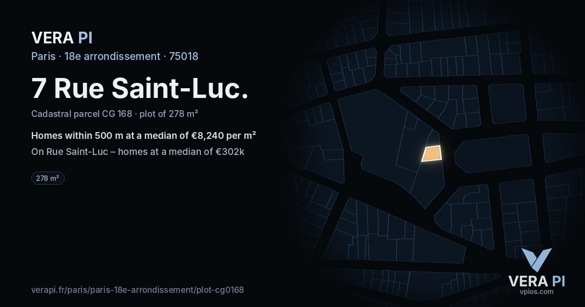 7 Rue Saint-Luc, 18e arrondissement at night – the plot lit, the parcels around coloured by the prices near them