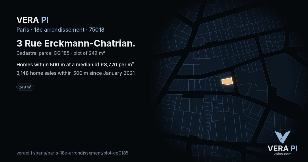 3 Rue Erckmann-Chatrian, 18e arrondissement at night – the plot lit, the parcels around coloured by the prices near them