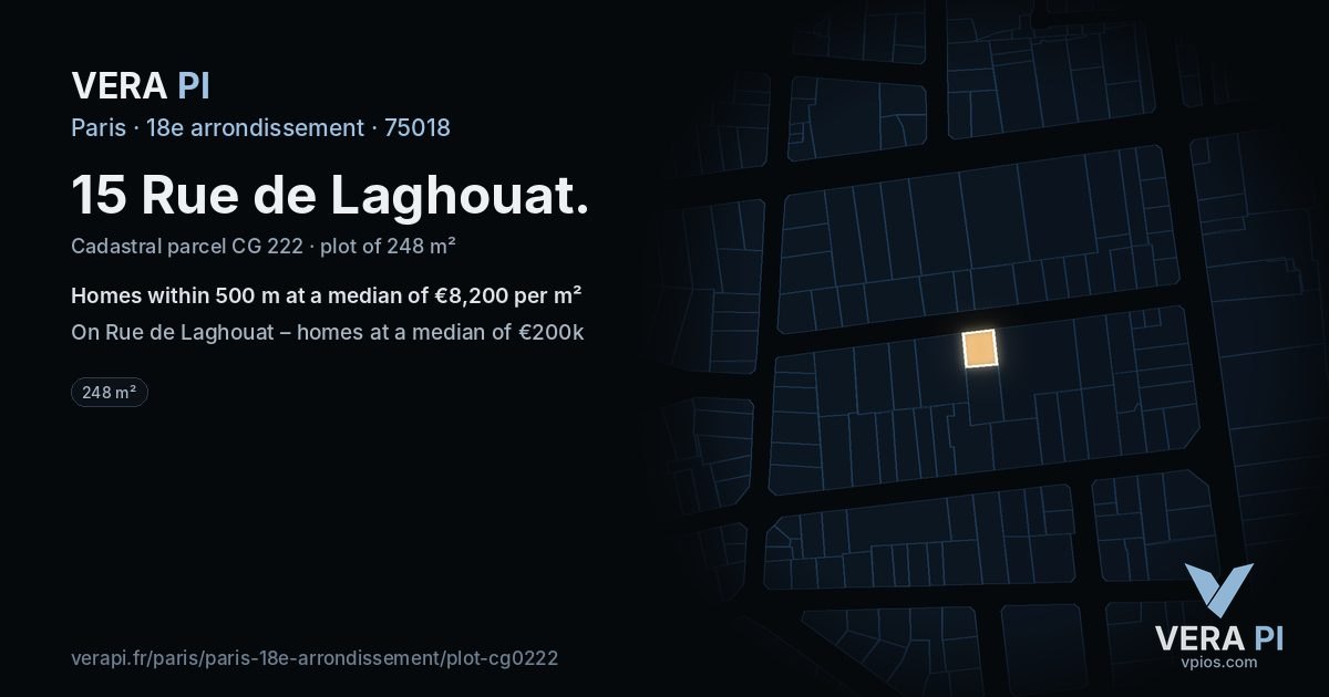 15 Rue de Laghouat, 18e arrondissement at night – the plot lit, the parcels around coloured by the prices near them