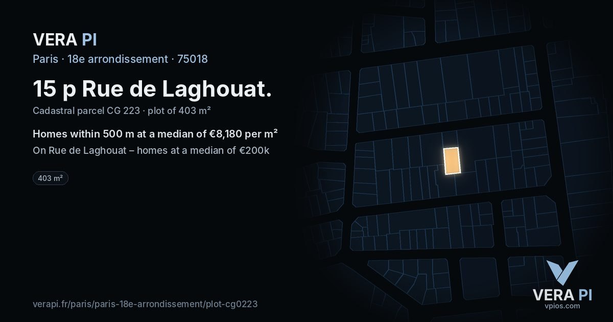 15 p Rue de Laghouat, 18e arrondissement at night – the plot lit, the parcels around coloured by the prices near them