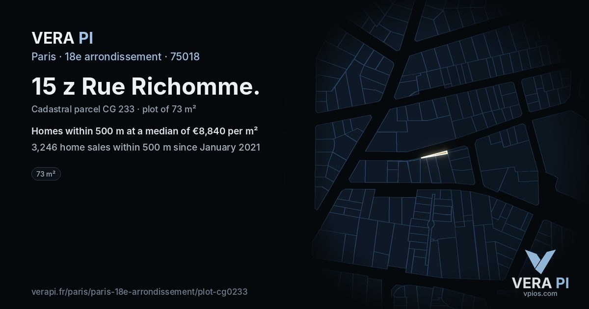 15 z Rue Richomme, 18e arrondissement at night – the plot lit, the parcels around coloured by the prices near them
