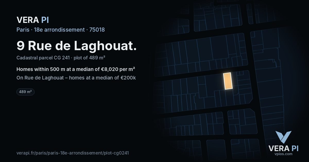 9 Rue de Laghouat, 18e arrondissement at night – the plot lit, the parcels around coloured by the prices near them