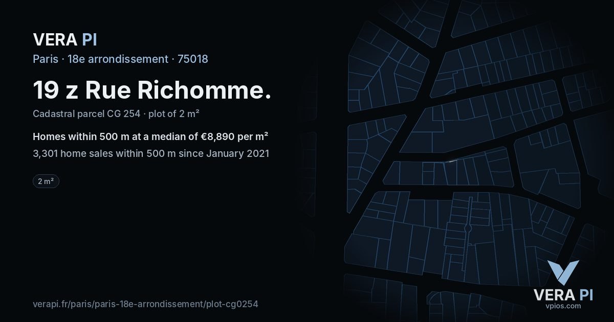 19 z Rue Richomme, 18e arrondissement at night – the plot lit, the parcels around coloured by the prices near them