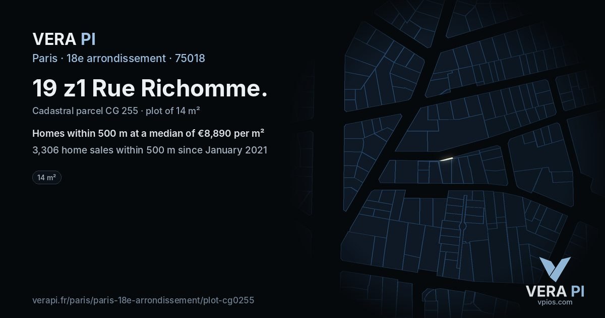 19 z1 Rue Richomme, 18e arrondissement at night – the plot lit, the parcels around coloured by the prices near them