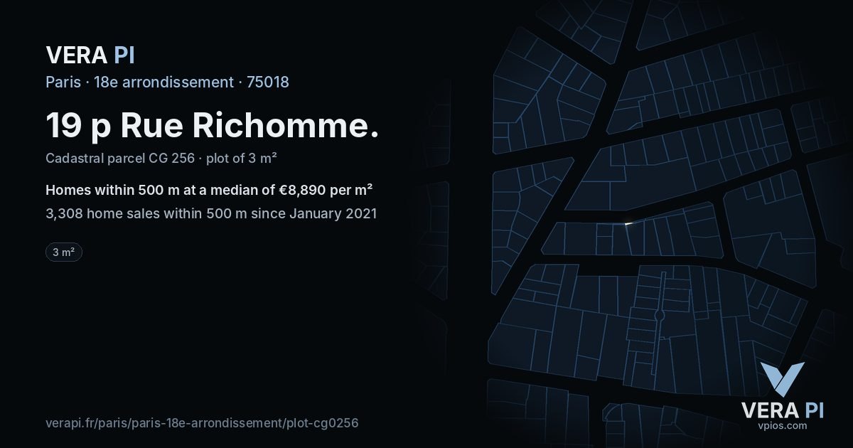 19 p Rue Richomme, 18e arrondissement at night – the plot lit, the parcels around coloured by the prices near them