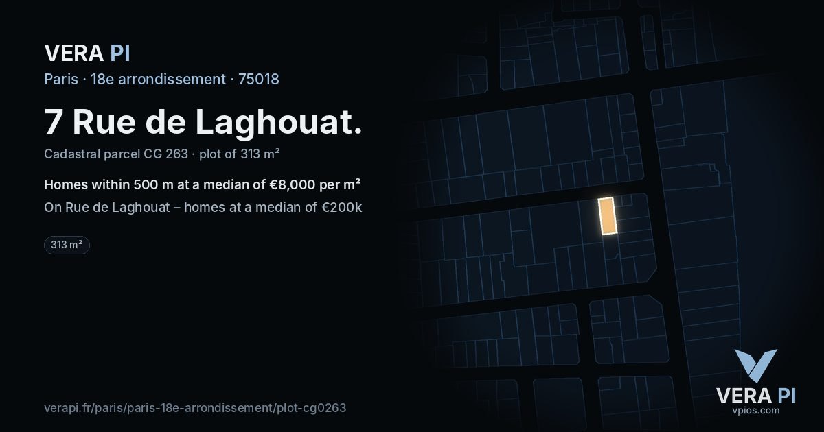 7 Rue de Laghouat, 18e arrondissement at night – the plot lit, the parcels around coloured by the prices near them