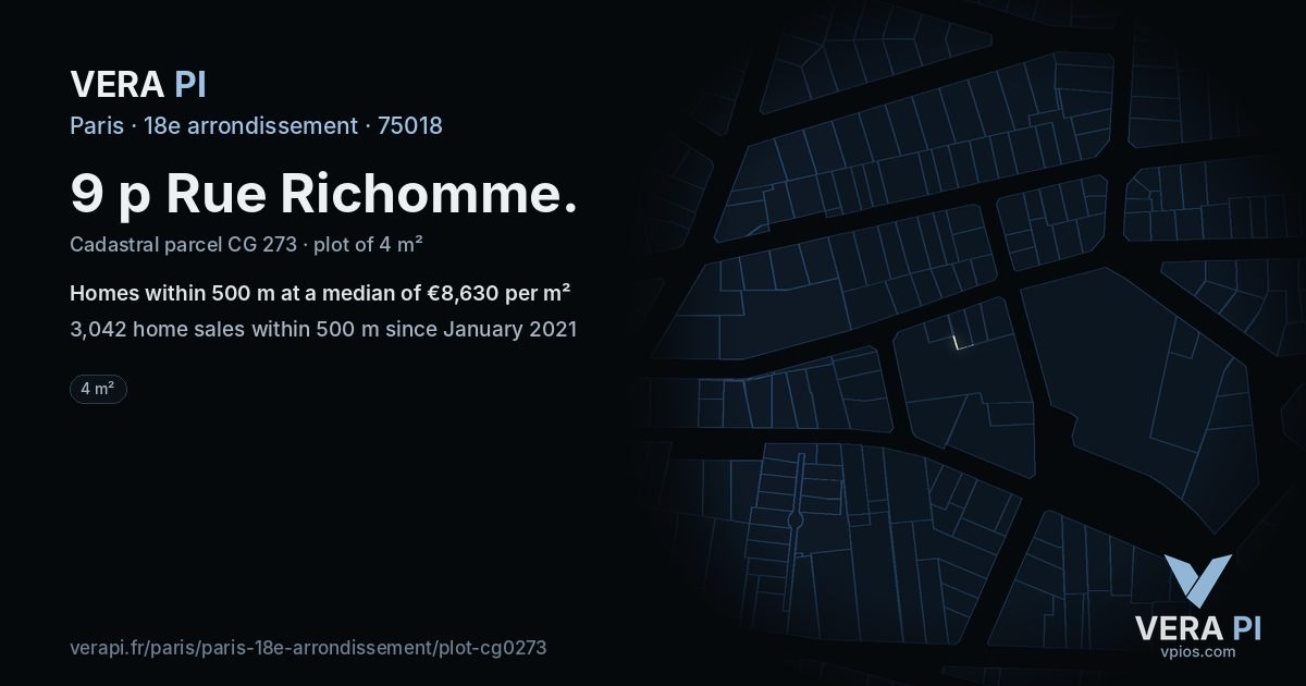 9 p Rue Richomme, 18e arrondissement at night – the plot lit, the parcels around coloured by the prices near them
