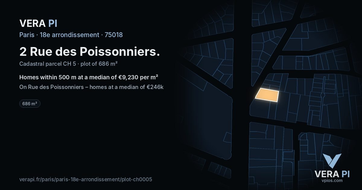 2 Rue des Poissonniers, 18e arrondissement at night – the plot lit, the parcels around coloured by the prices near them