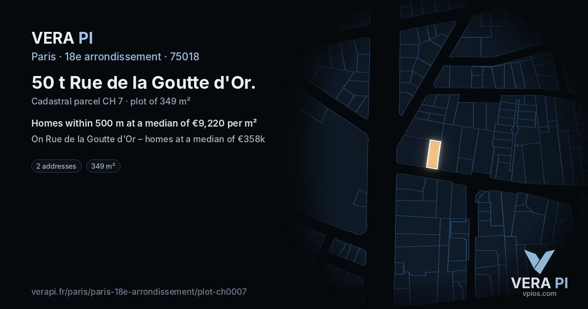 50 t Rue de la Goutte d'Or, 18e arrondissement at night – the plot lit, the parcels around coloured by the prices near them