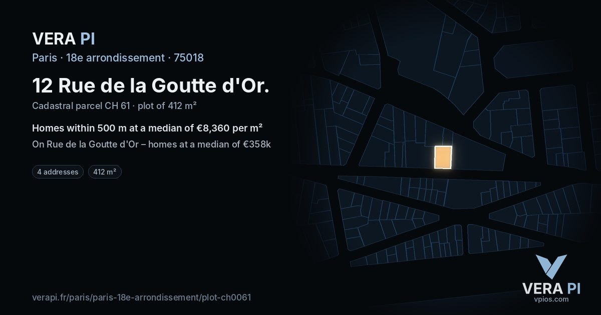 12 Rue de la Goutte d'Or, 18e arrondissement at night – the plot lit, the parcels around coloured by the prices near them
