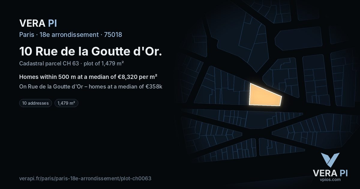10 Rue de la Goutte d'Or, 18e arrondissement at night – the plot lit, the parcels around coloured by the prices near them