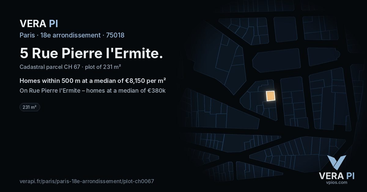5 Rue Pierre l'Ermite, 18e arrondissement at night – the plot lit, the parcels around coloured by the prices near them