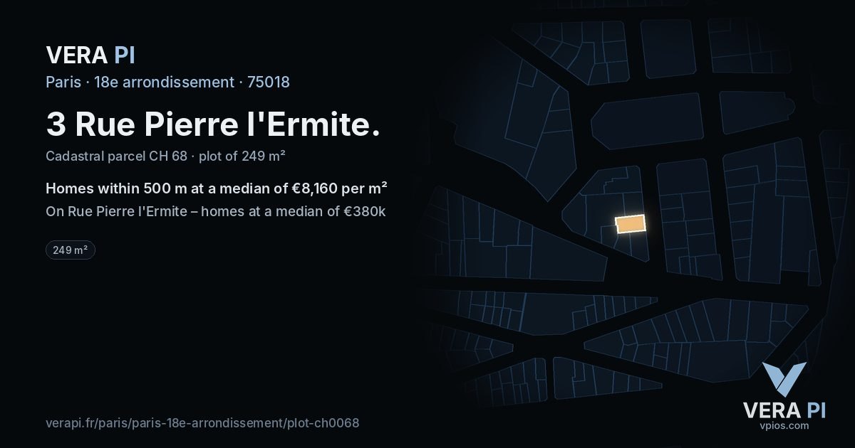 3 Rue Pierre l'Ermite, 18e arrondissement at night – the plot lit, the parcels around coloured by the prices near them
