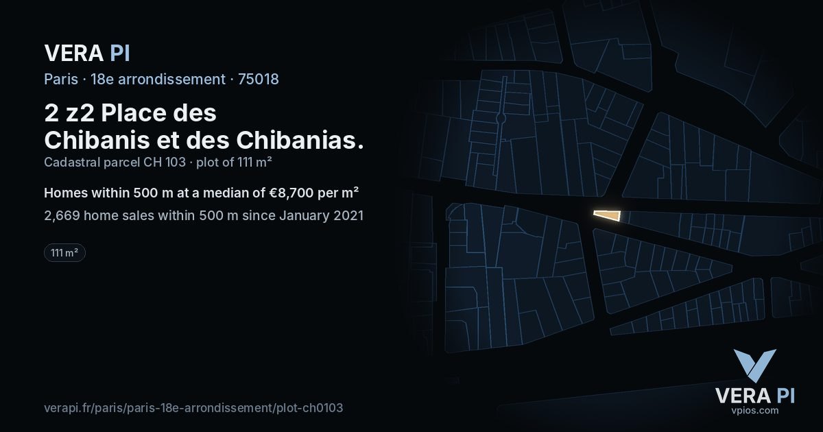 2 z2 Place des Chibanis et des Chibanias, 18e arrondissement at night – the plot lit, the parcels around coloured by the prices near them