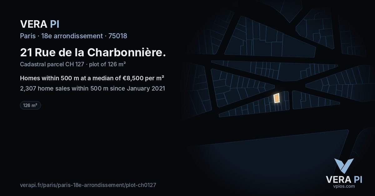 21 Rue de la Charbonnière, 18e arrondissement at night – the plot lit, the parcels around coloured by the prices near them